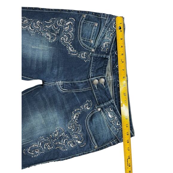 Y2K Trinity Ranch Women’s Jeans Sz 12 Dark Blue Bedazzled boho Western 30x31 - Picture 8 of 16